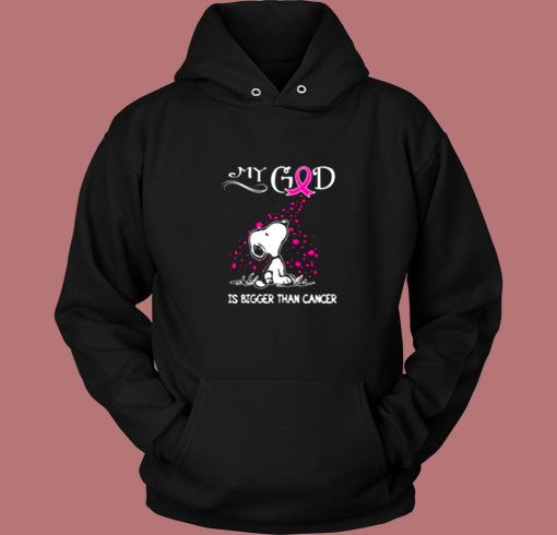 Breast Cancer Awareness My God Is Bigger Than Cancer Snoopy Vintage Hoodie