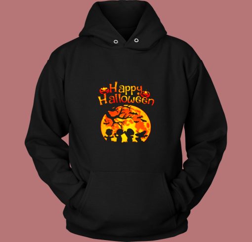 Peanut Snoopy And Charlie Brown Happy Halloween Pumpkin Moon Vintage Hoodie