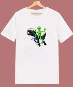 Alien Riding T Rex 80s T Shirt