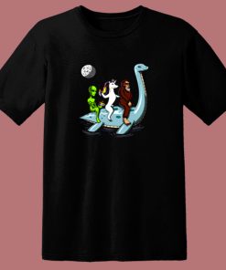 Alien Unicorn Bigfoot Riding Loch Ness Monster 80s T Shirt