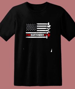 American Flag Cocktail Shaker Bartender 80s T Shirt