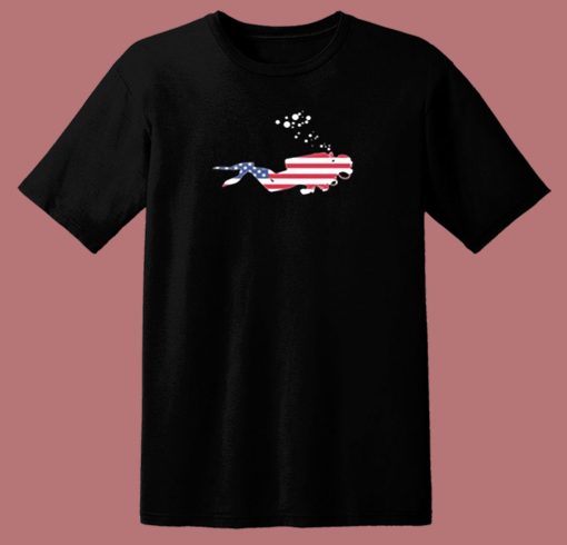 American Flag Usa Free Diving Scuba Diver 80s T Shirt