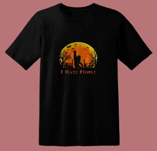 Bigfoot Holloween I Hate People Sunset 80s T Shirt