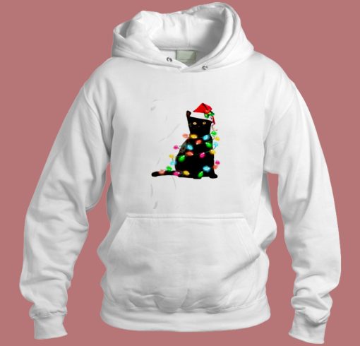 Black Cat Christmas Light Aesthetic Hoodie Style