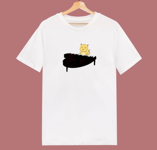 Cat Playing Piano 80s T Shirt