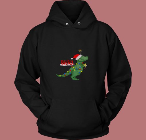 Christmas Tree T Rex Funny Parody 80s Hoodie