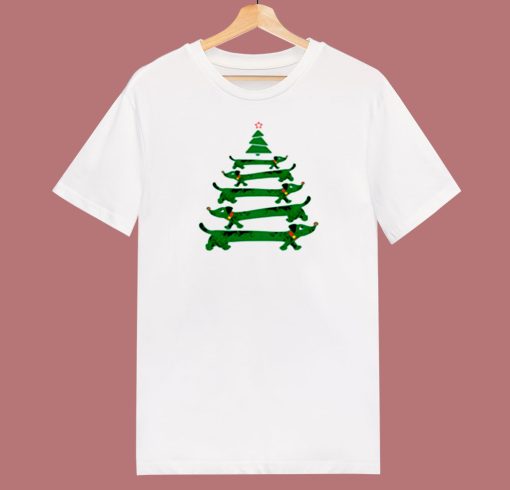 Funny Dachshund Christmas Tree 80s T Shirt