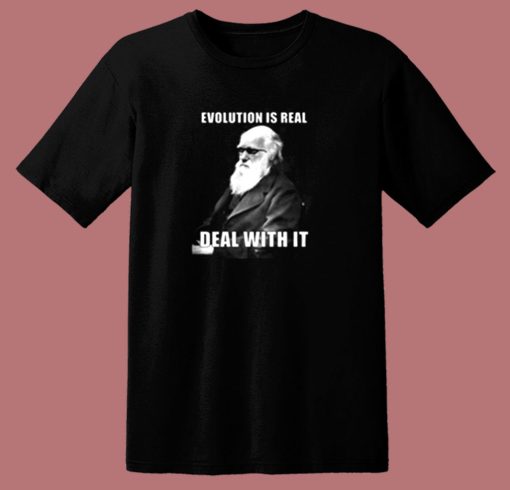 Funny Hipster Charles Darwin Evolution Is Real Meme 80s T Shirt