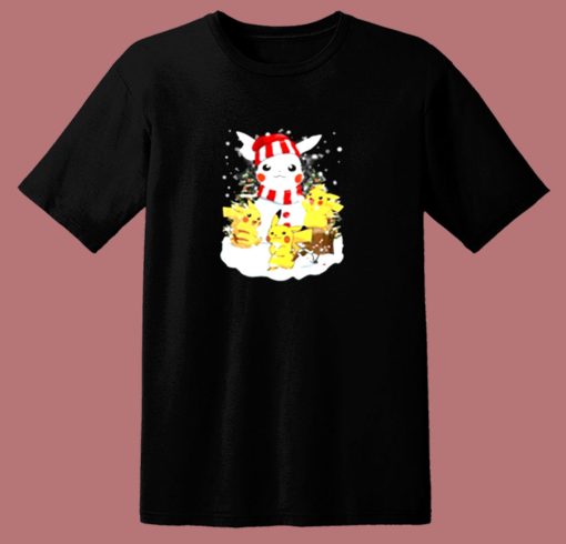 Funny Pikachu Snowman Christmas 80s T Shirt