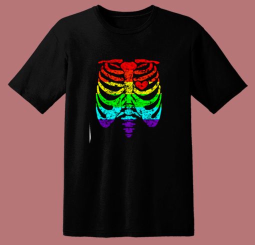 Funny Spook Skeleton Rib Cage Torso 80s T Shirt