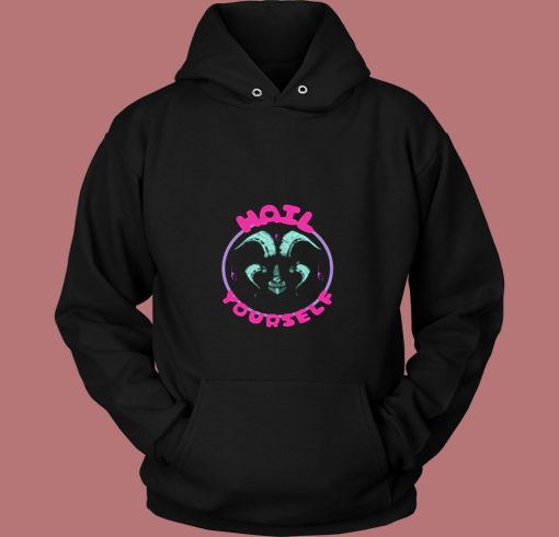 Hail Yourself Cute Pink And Blue Goat Baphomet 80s Hoodie