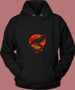 Halloween Cool Raven Crow Skull And Moon 80s Hoodie