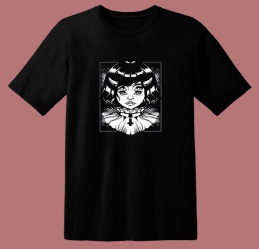 Horned Devil Girl Satanic 80s T Shirt