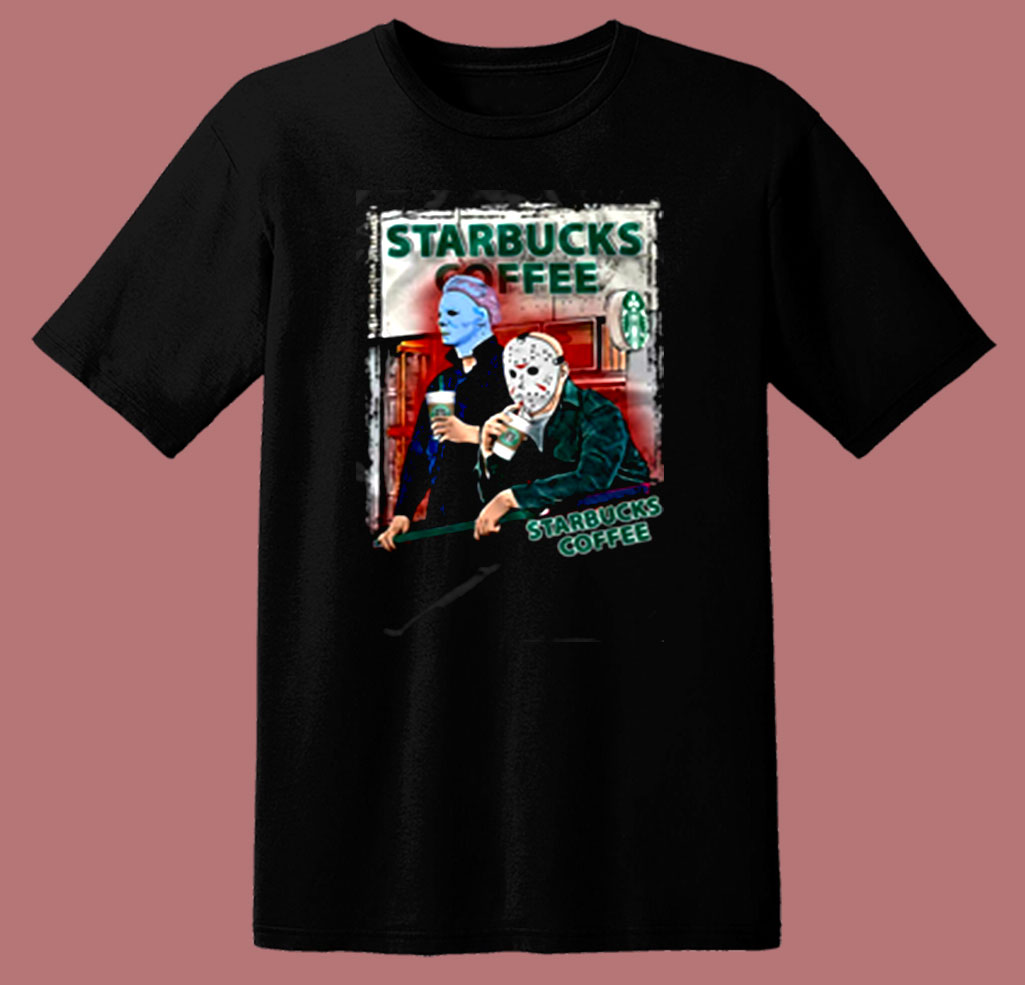 Jason Voorhees And Michael Myers Drink Starbucks 80s T Shirt