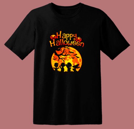 Peanut Snoopy And Charlie Brown Happy Halloween Pumpkin Moon 80s T Shirt