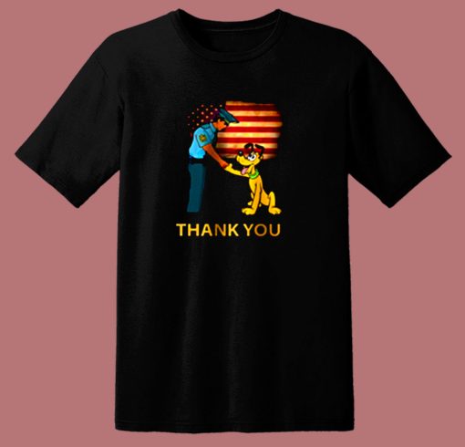 Pluto Cartoon Dog Thank You Usa Police 80s T Shirt