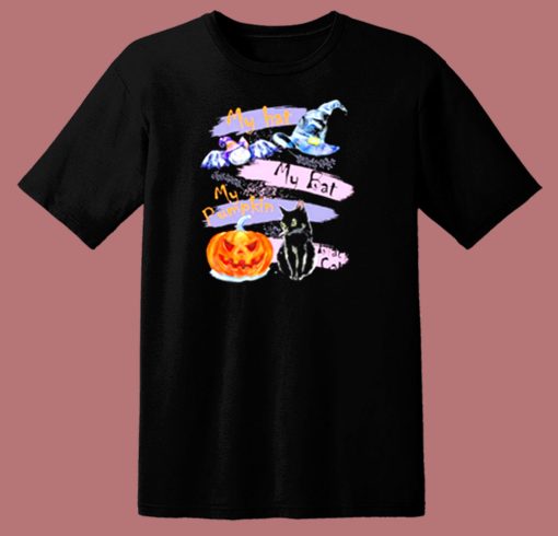 Pumpkin Black Cat Halloween 80s T Shirt