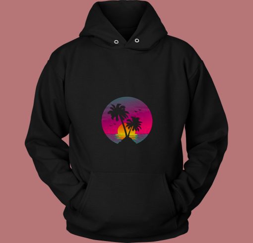 Retro 80s Aesthetic Sunset In A Circle 80s Hoodie