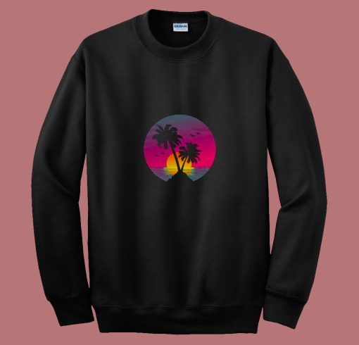 Retro 80s Aesthetic Sunset In A Circle 80s Sweatshirt