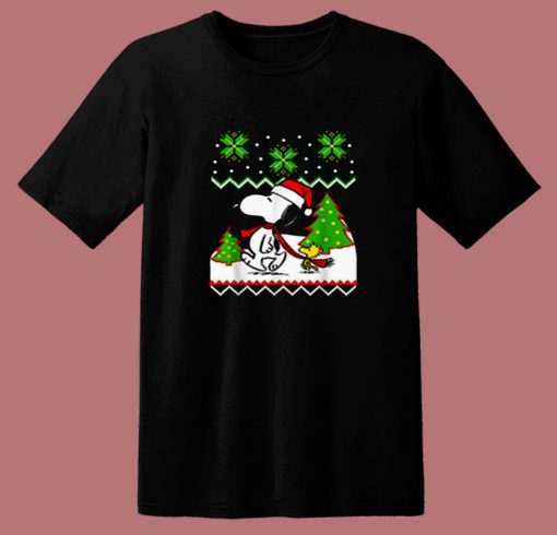 Santa Peanuts Snoopy And Woodstock 80s T Shirt