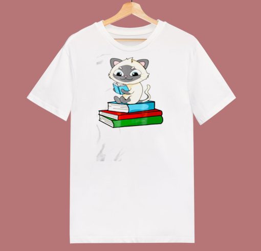 Siamese Cat Loves Books 80s T Shirt