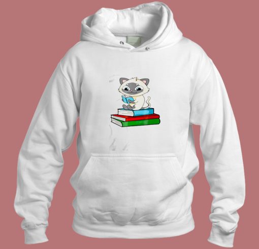 Siamese Cat Loves Books Aesthetic Hoodie Style