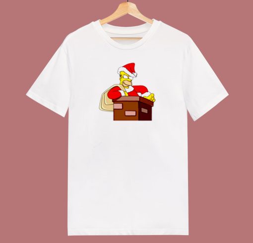 Simpsons Christmas Homer Santa Climbs Into The Chimney 80s T Shirt