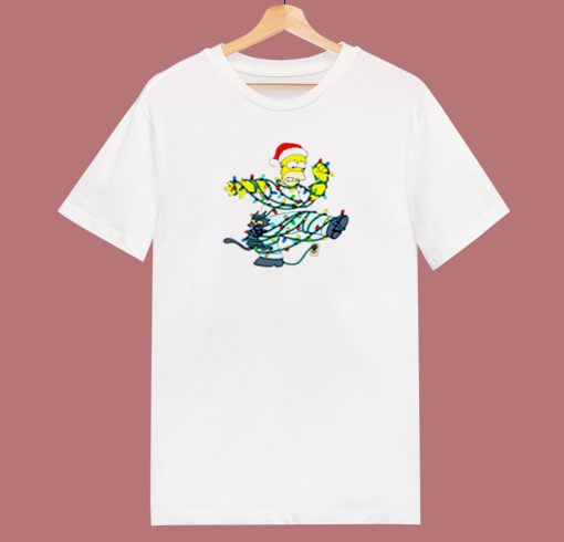 Simpsons Christmas Homer Simpson Tangled In A Garland 80s T Shirt