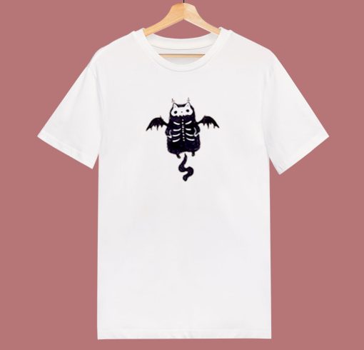 Skeleton Bat Cat Halloween 80s T Shirt