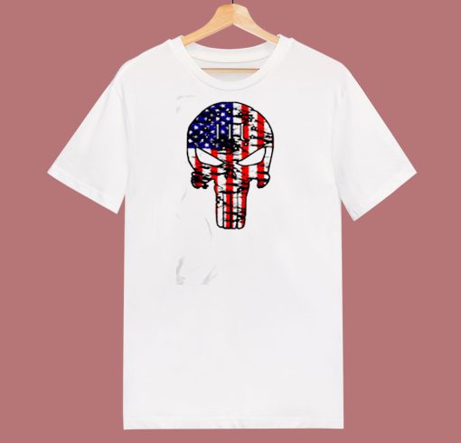 Skull American Flag 80s T Shirt