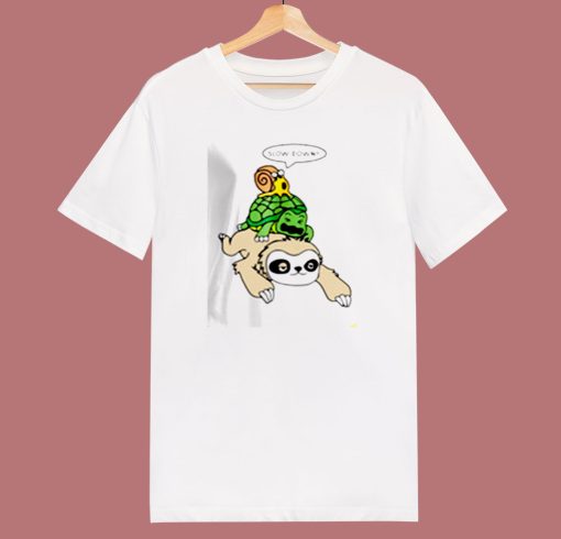 Sloth Piggyback Turtle And Snail Slow Down 80s T Shirt