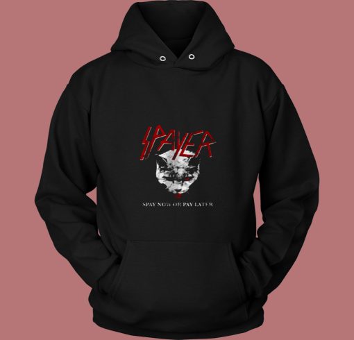 Spayer Funny Vintage Style Slayer Parody Cat 80s Hoodie