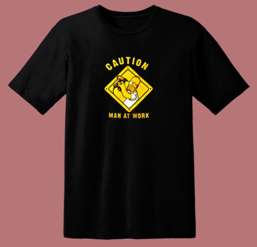 The Simpsons Homer Simpson Caution Man At Work 80s T Shirt