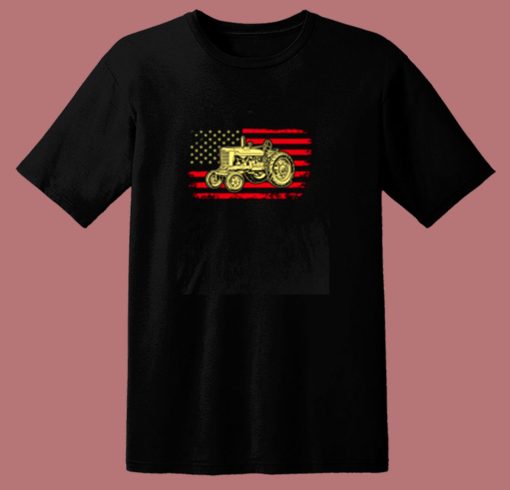 Tractor American Flag Farming Vehicles Cars 80s T Shirt