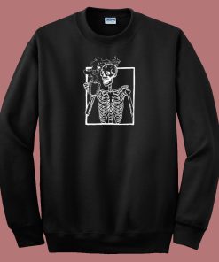 Skeleton Drinking Coffee 80s Sweatshirt