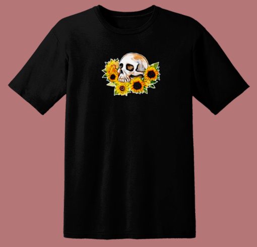 Skull Sunflower Retro 80s T Shirt