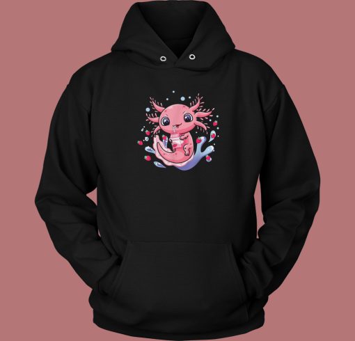 Kawaii Axolotl Strawberry Milkshake Hoodie Style