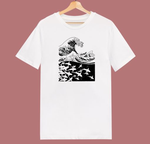 Wave Of Sharks Graphic 80s T Shirt Style