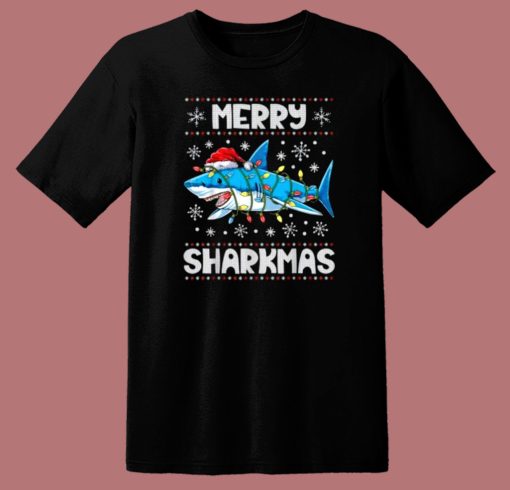 Sharkmas Shark Santa Hat T Shirt Style