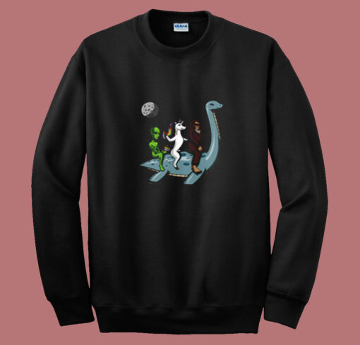 Alien Unicorn Bigfoot Riding Loch Ness Monster Summer Sweatshirt