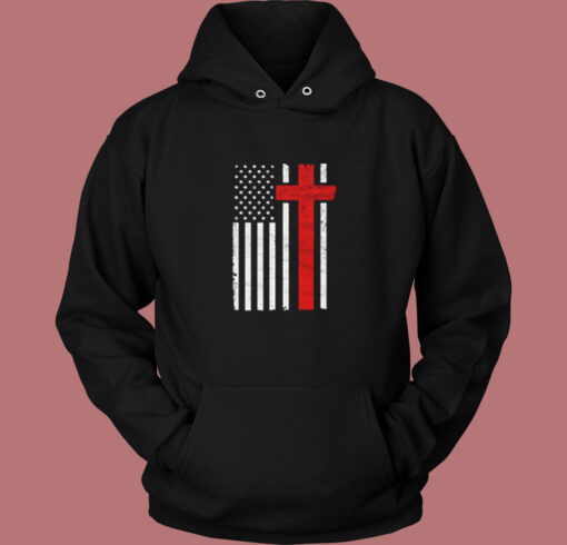 American Flag Christian Cross Usa Flag Vintage Hoodie