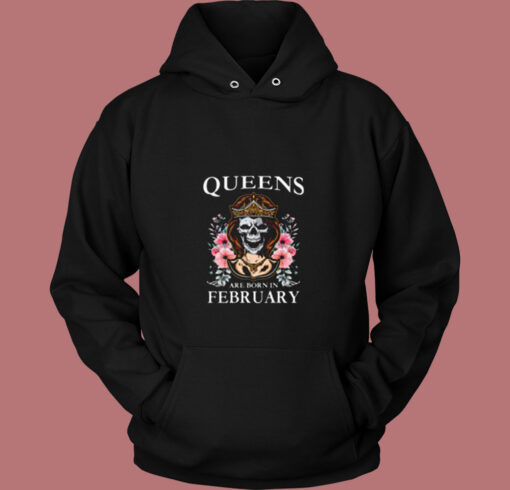 Queens Are Born In February Skull Vintage Hoodie