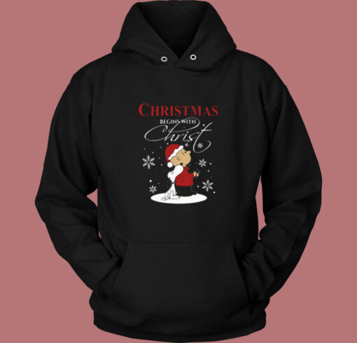 Snoopy And Charlie Christmas Begins With Christ Vintage Hoodie