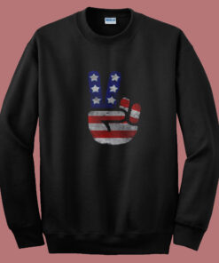 Usa Flag Peace Sign Victory Fingers Patriotic Summer Sweatshirt