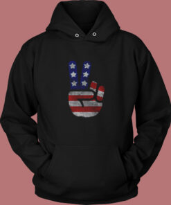 Usa Flag Peace Sign Victory Fingers Patriotic Vintage Hoodie