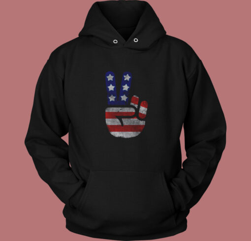 Usa Flag Peace Sign Victory Fingers Patriotic Vintage Hoodie