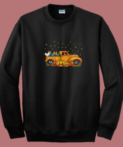 Yellow Car Truck Chickens And Pumpkins Halloween Summer Sweatshirt