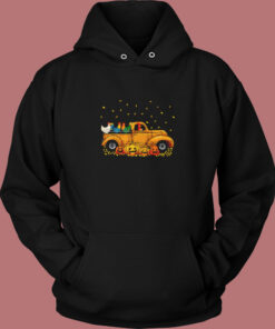 Yellow Car Truck Chickens And Pumpkins Halloween Vintage Hoodie